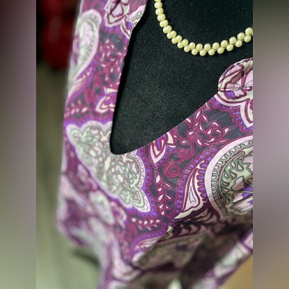 Purple Heart Hues Paisley Sheer Blouse Long Sleeves VNeck New York & Co EPC